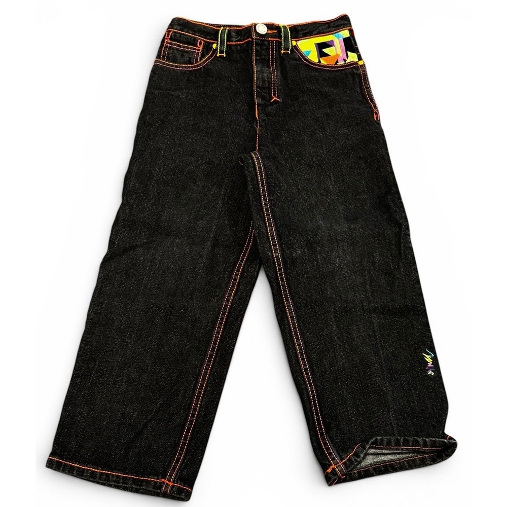 Coogi Boys 7X Dark Wash Jeans Colorful Pocket Accent Wide Leg Denim Y2K